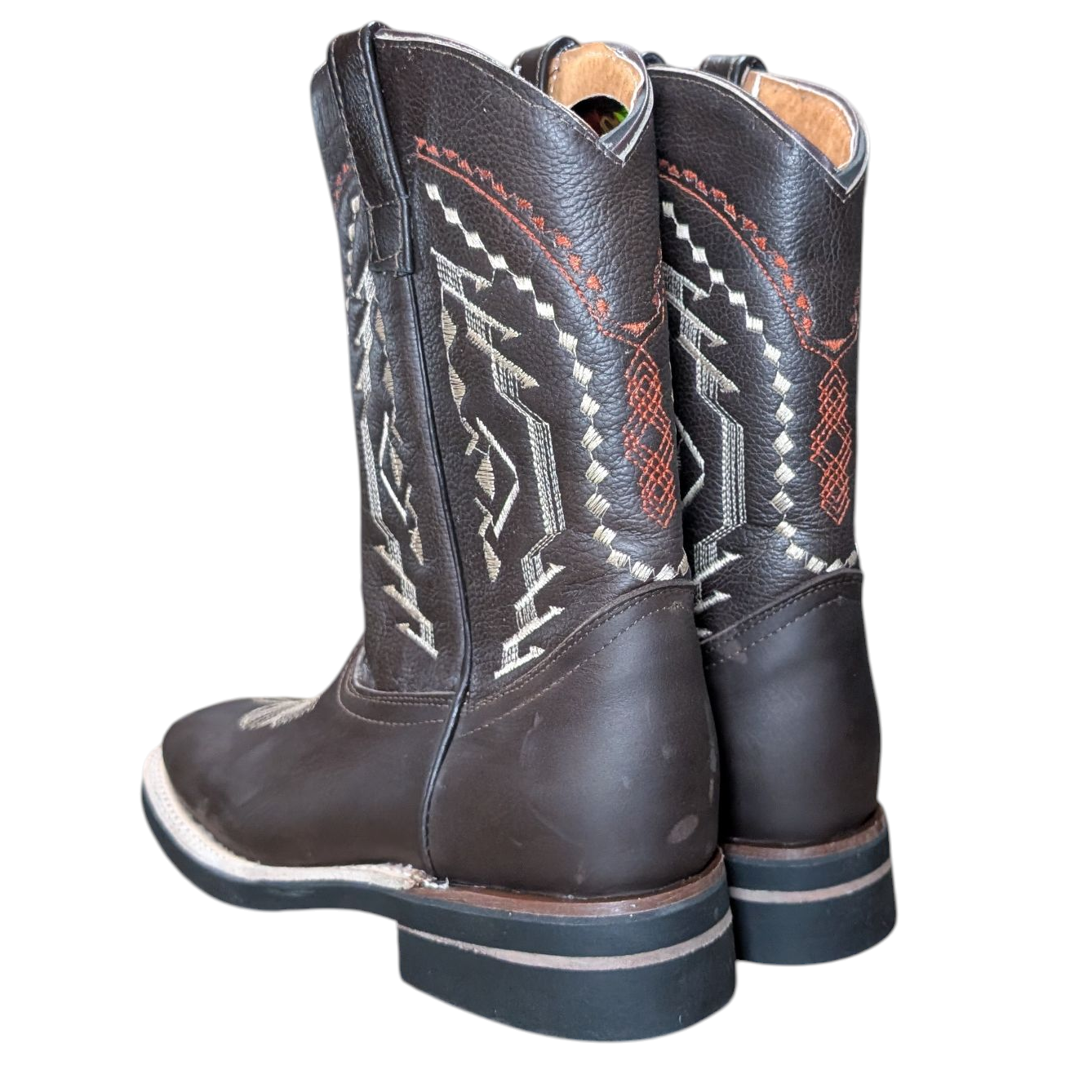 Cowboy Boots (0079) - 12" Square Toe Dark Brown Leather w/ Western Stitching