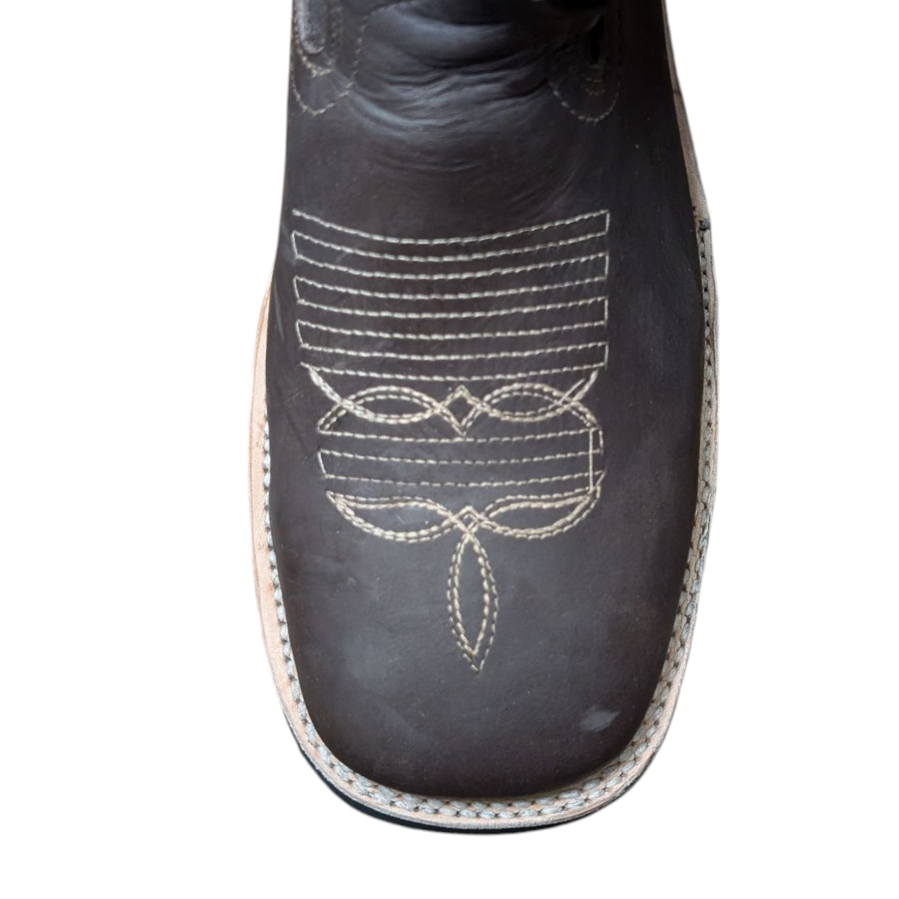 Cowboy Boots (0079) - 12" Square Toe Dark Brown Leather w/ Western Stitching