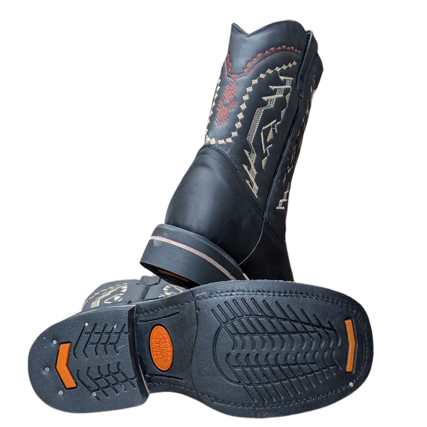 Men's Cowboy Boots (0077) - 11" Square Toe Black Leather w/ Western Stitching