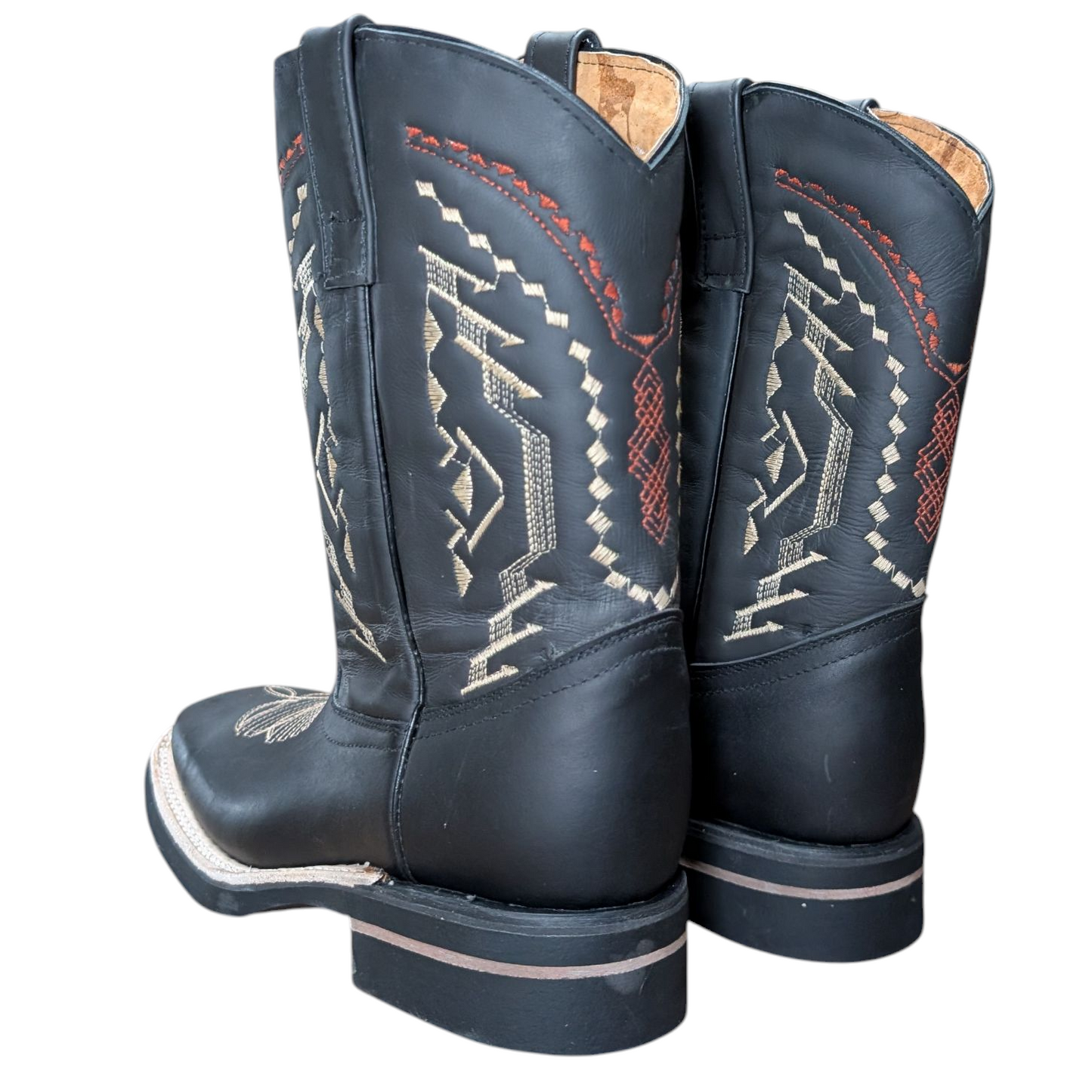 Men's Cowboy Boots (0077) - 11" Square Toe Black Leather w/ Western Stitching