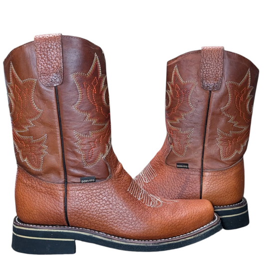 Unisex Cowboy Boots (0084) - 11.5" Textured Rust Orange Leather w/ Rodeo Toe