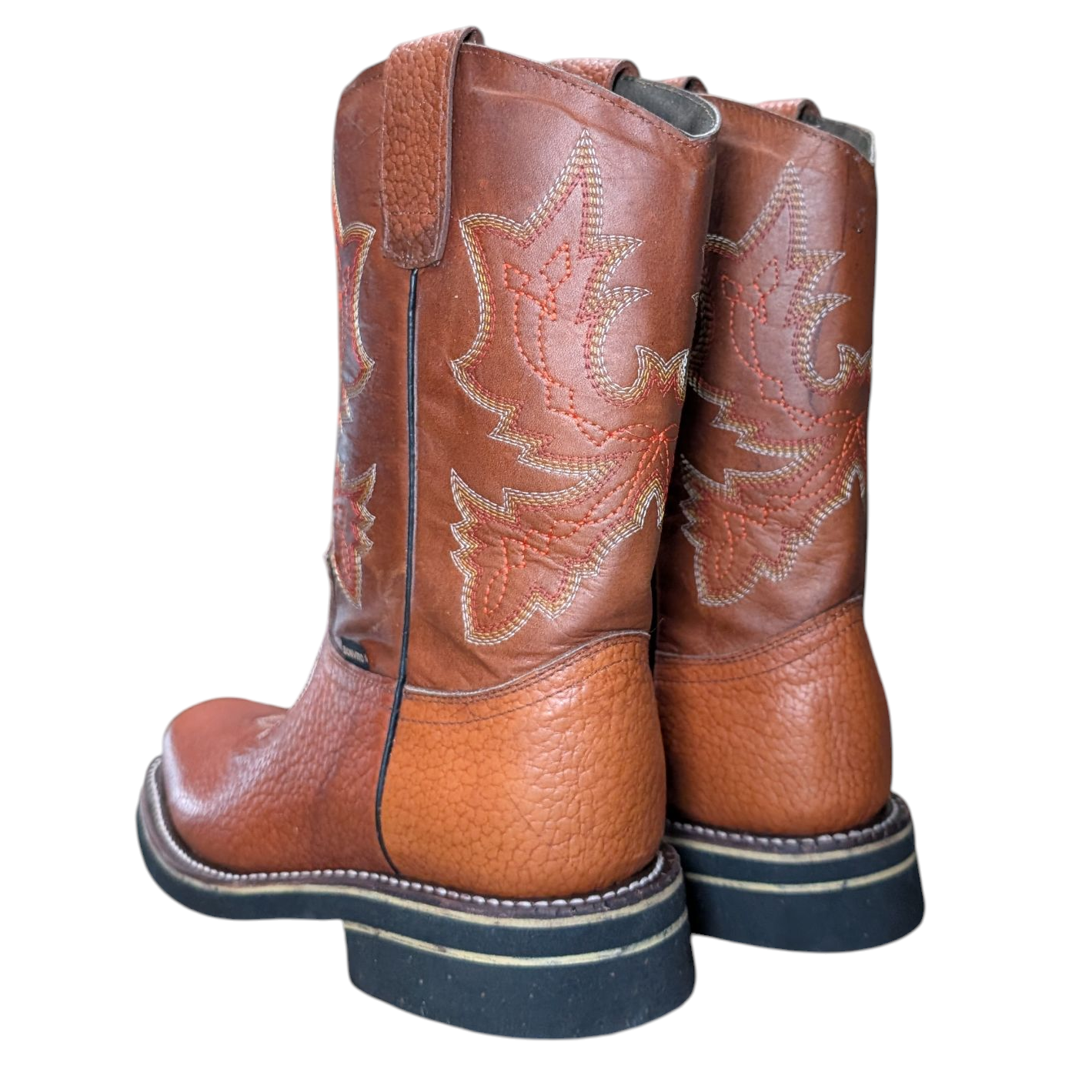 Unisex Cowboy Boots (0084) - 11.5" Textured Rust Orange Leather w/ Rodeo Toe
