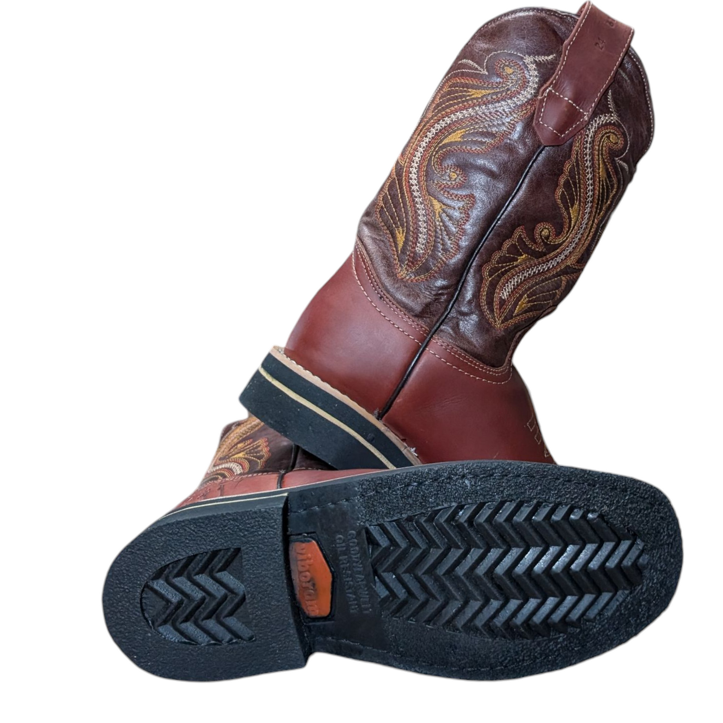 Women's Cowboy Boots (0090) - 12" Square Toe Mahogany Leather w/ Western Stitching