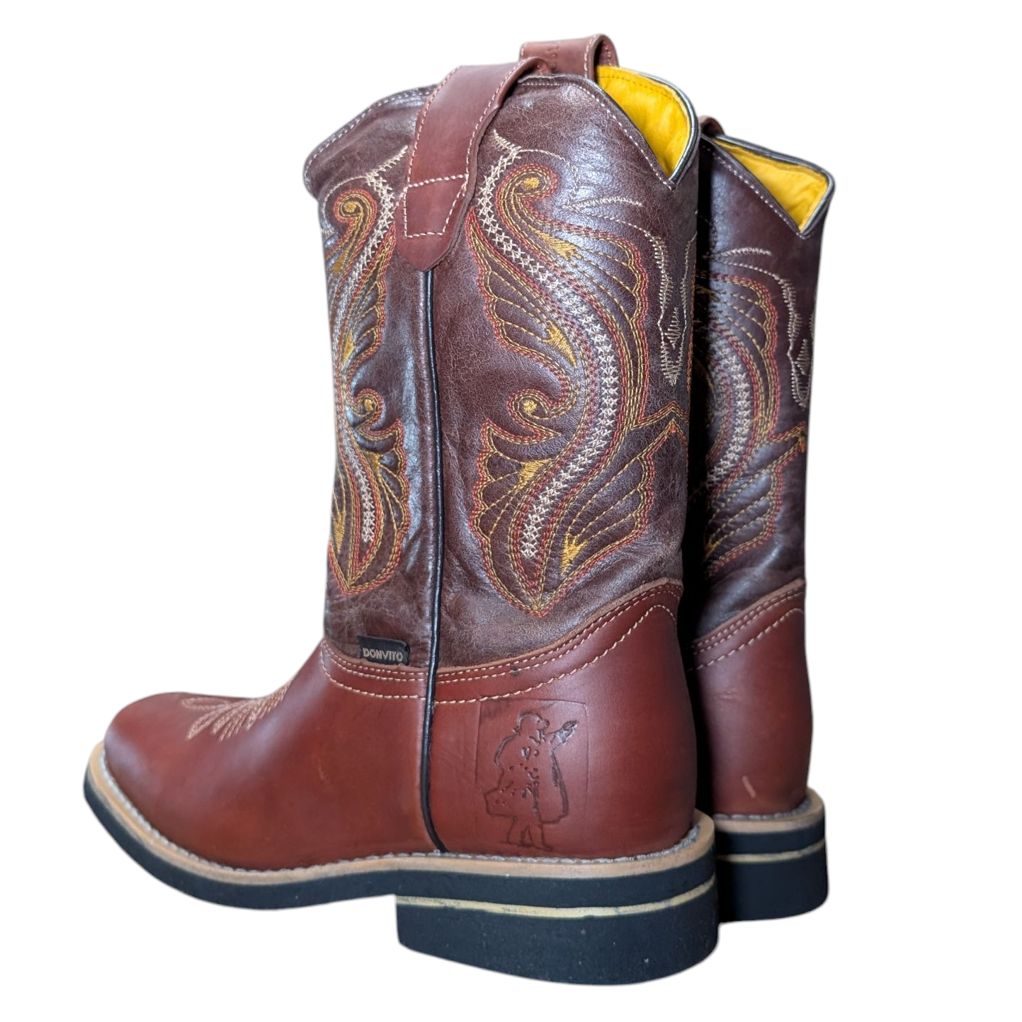 Women's Cowboy Boots (0090) - 12" Square Toe Mahogany Leather w/ Western Stitching