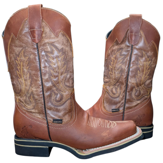 Unisex Cowboy Boots (0082) - 13" Rust Brown Leather w/ Rodeo Toe