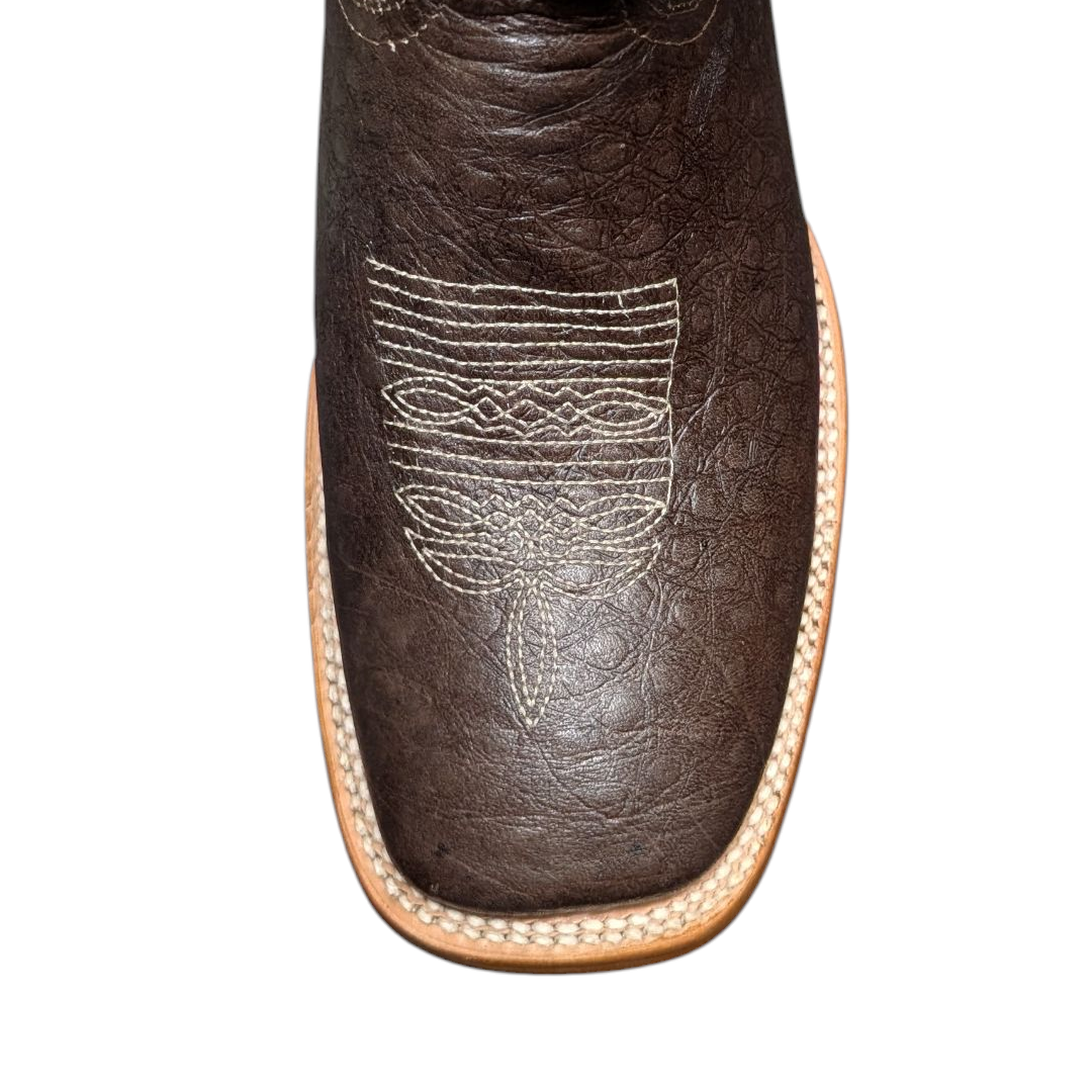 Women's Cowboy Boots (0092) - 12" Square Toe Dark Brown Leather w/ Botanical Stitching