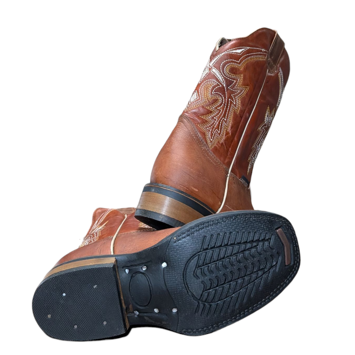 Women's Cowboy Boots (0091) - 11" Square Toe Rust-Brown Leather w/ Western Stitching