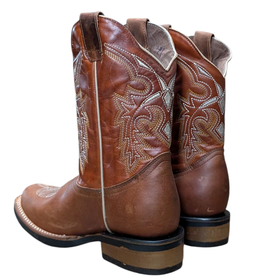 Women's Cowboy Boots (0091) - 11" Square Toe Rust-Brown Leather w/ Western Stitching