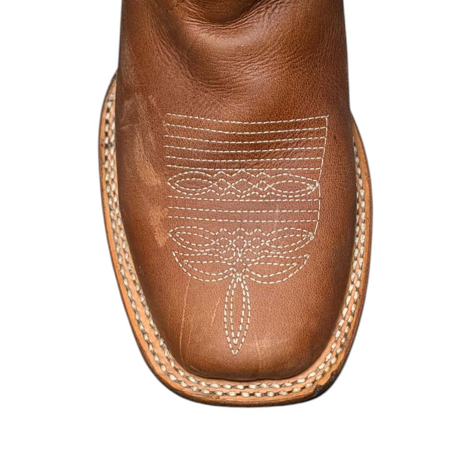 Women's Cowboy Boots (0091) - 11" Square Toe Rust-Brown Leather w/ Western Stitching