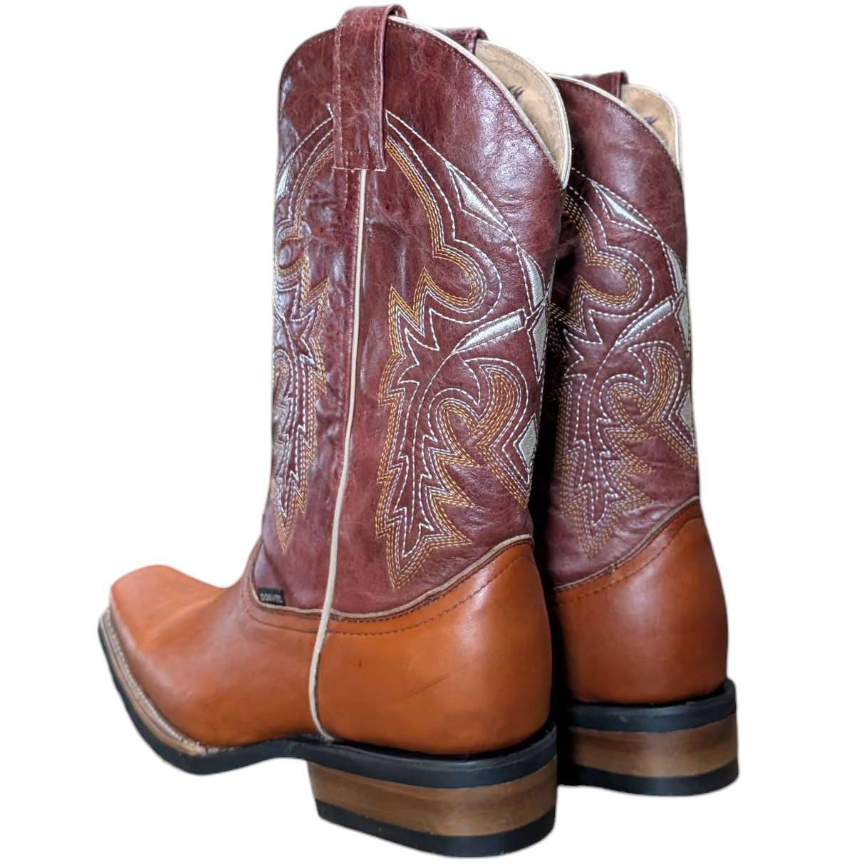 Unisex Cowboy Boots (0093) - 13" Rust Brown & Burgundy Leather w/ Snip Toe