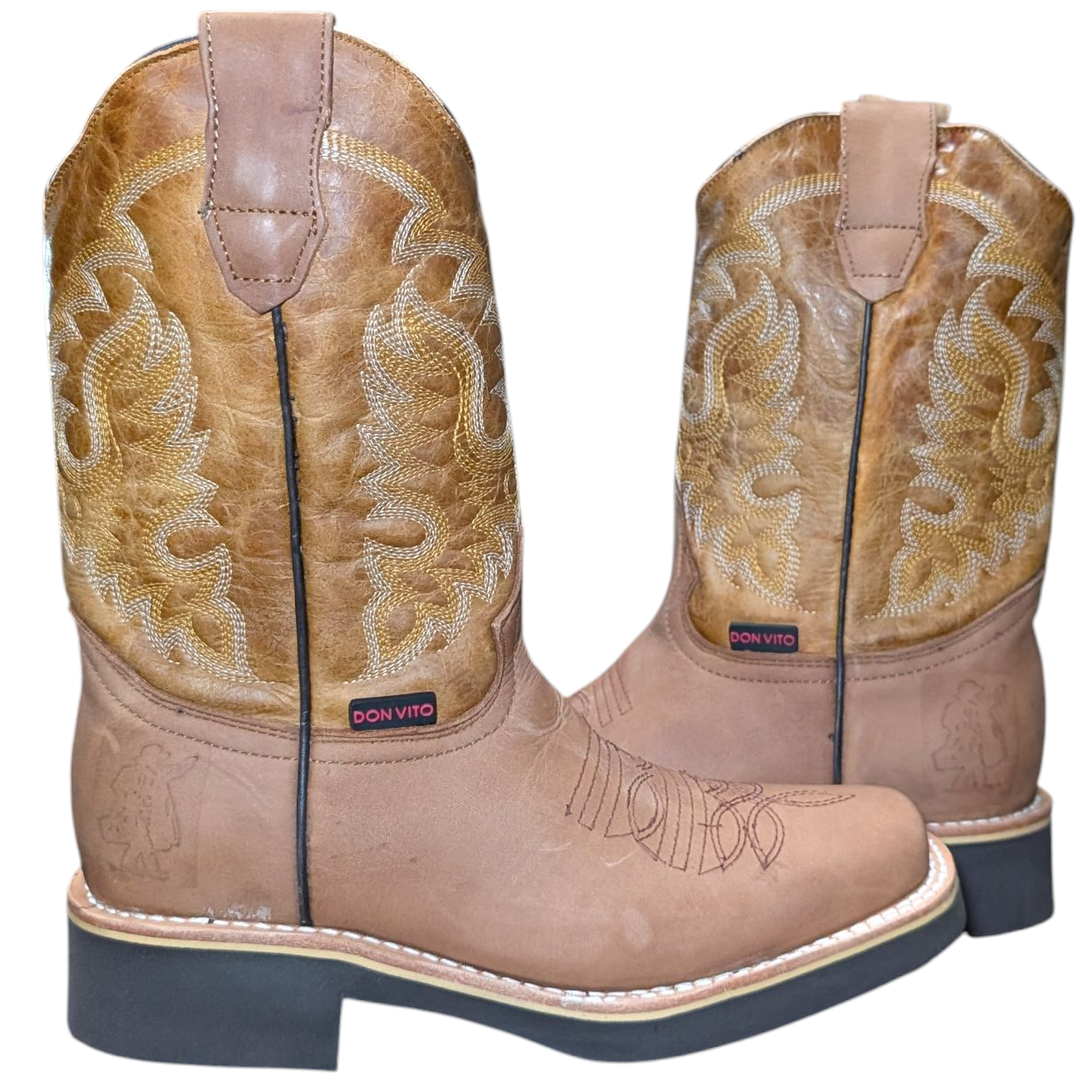 Unisex Cowboy Boots (0081) - 12.5" Light Beige Leather w/ Rodeo Toe