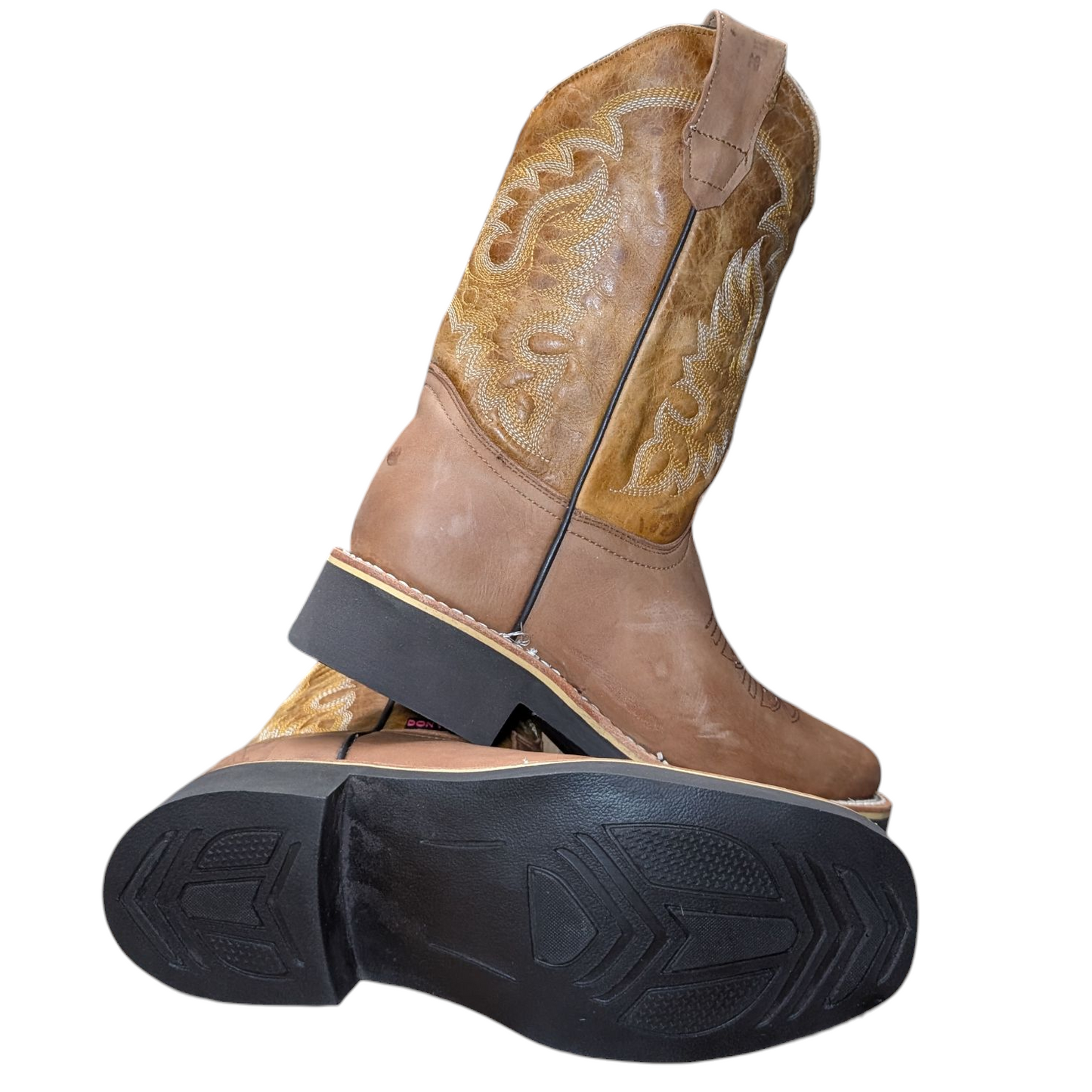 Unisex Cowboy Boots (0081) - 12.5" Light Beige Leather w/ Rodeo Toe