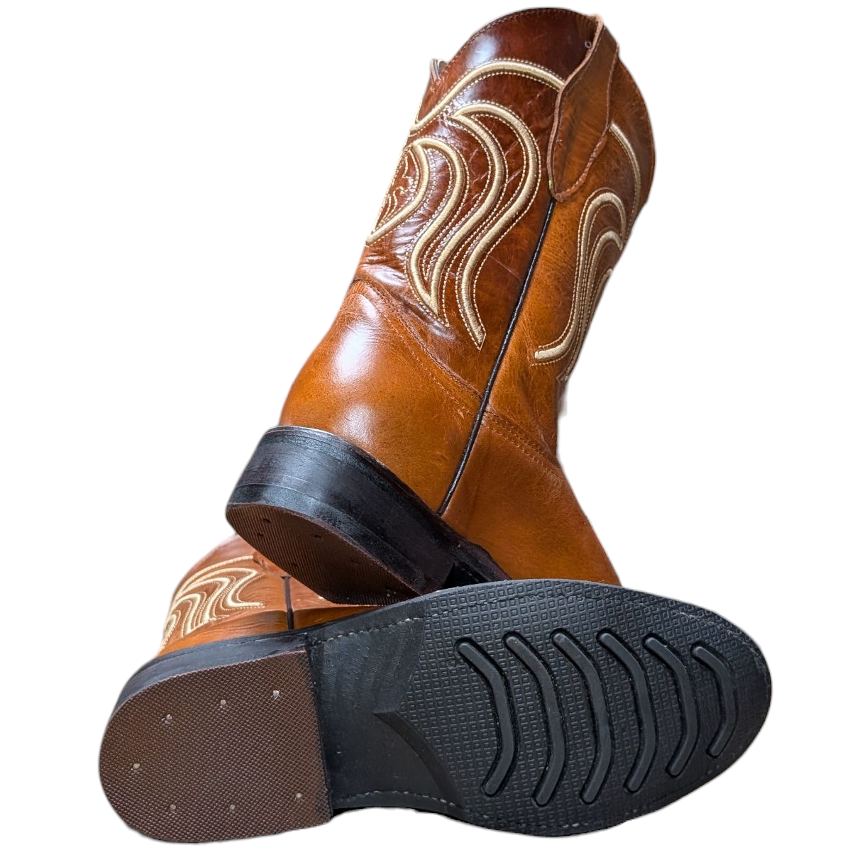 Men's Cowboy Boots (0083) - 13" Brown Leather w/ Western Stitching & Round Toe (Rubber sole)