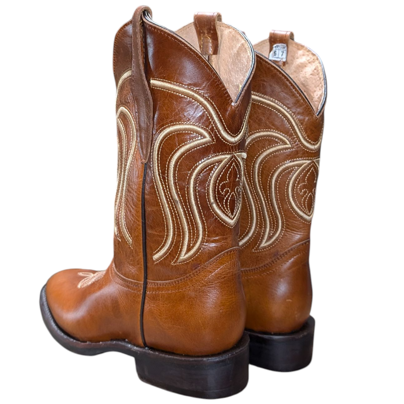 Men's Cowboy Boots (0083) - 13" Brown Leather w/ Western Stitching & Round Toe (Rubber sole)