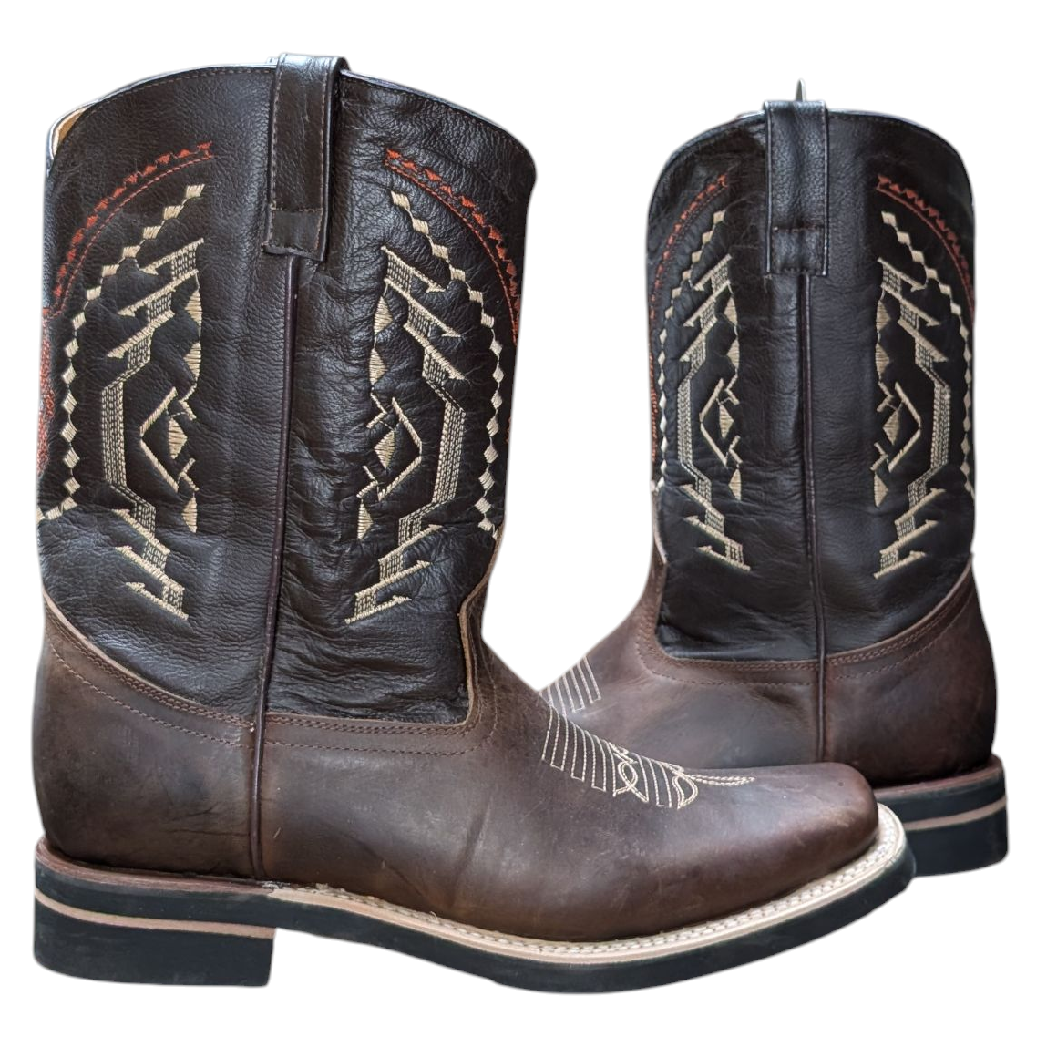 Men's Cowboy Boots (0084) - 12" Dark Brown & Black Leather w/ Square Toe