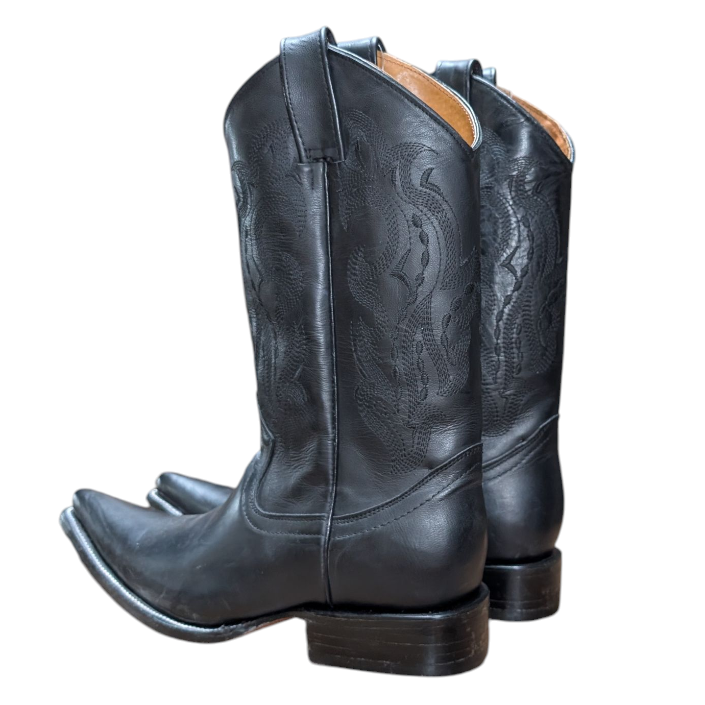 Unisex Cowboy Boots (0086) - 14" Black Leather w/ Black Western Stitching and Pointed Toe