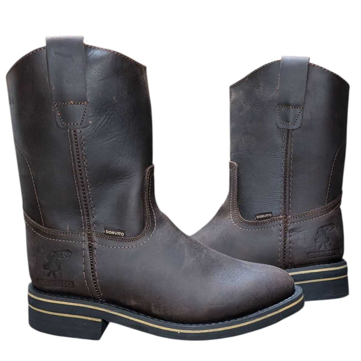 Unisex Boots (0087) - 11" Dark Brown Leather Round Toe Boot