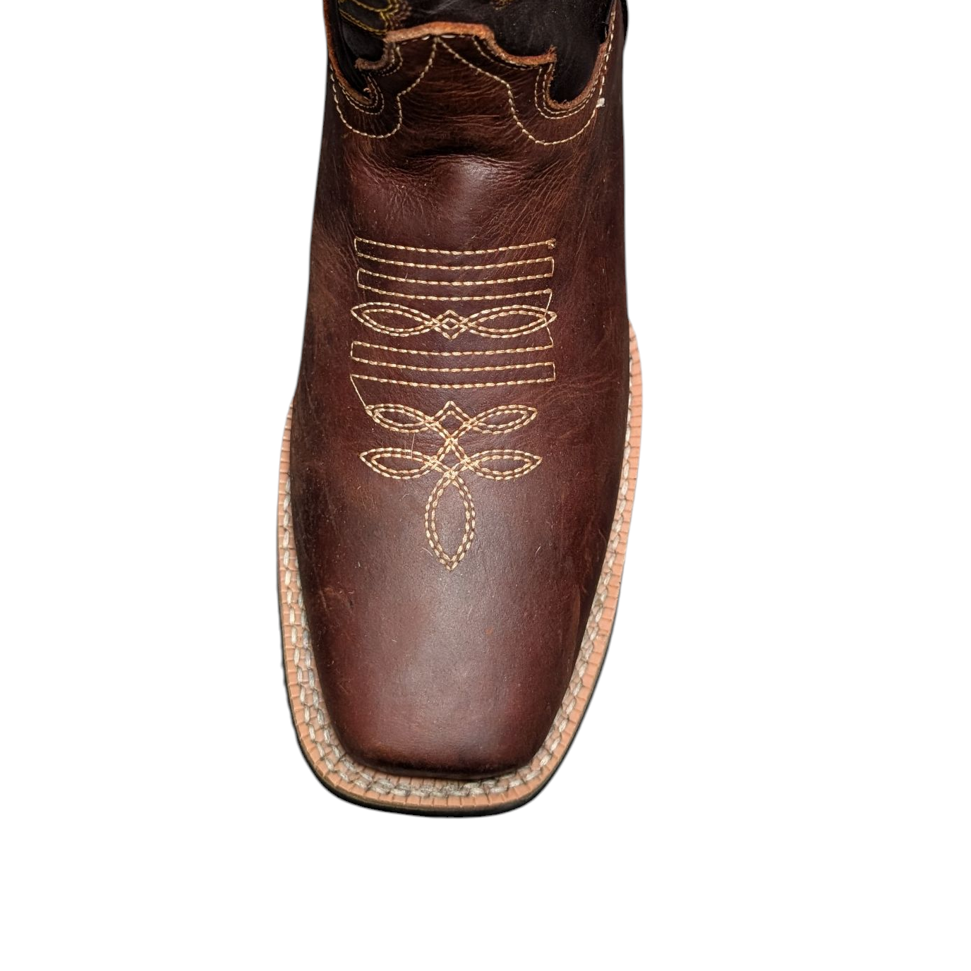 Unisex Cowboy Boots (0089) - 12" Dark Brown & Black Leather w/ Rodeo Toe & Gold Western Stitching