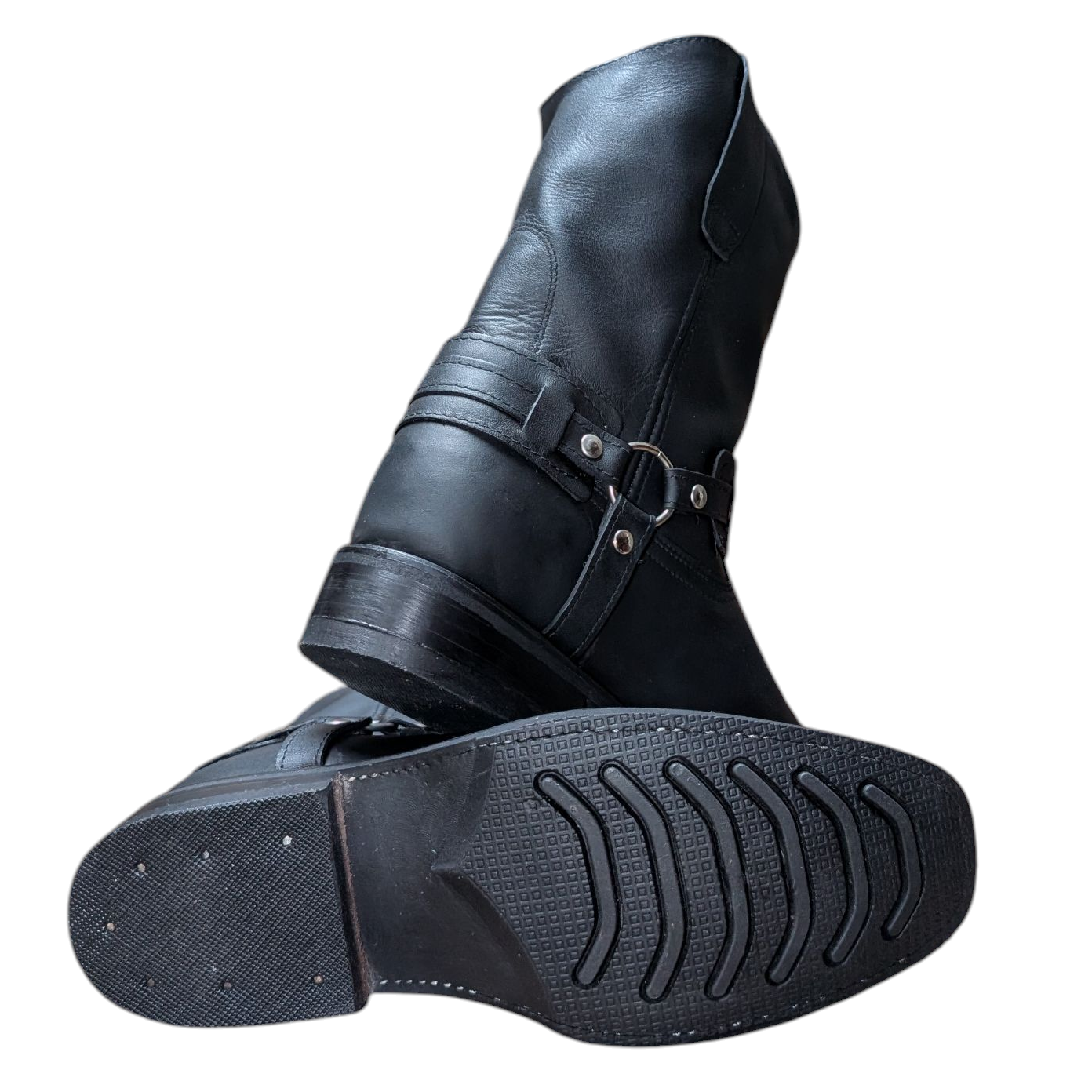 Unisex Boots (0001) - 11" Harness Black Leather Square Toe Boot