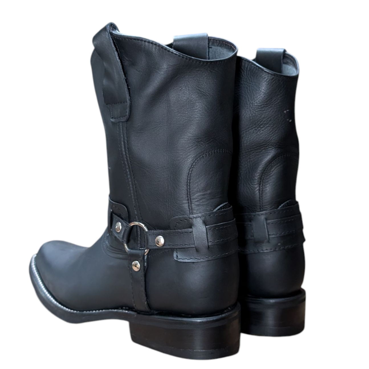 Unisex Boots (0001) - 11" Harness Black Leather Square Toe Boot