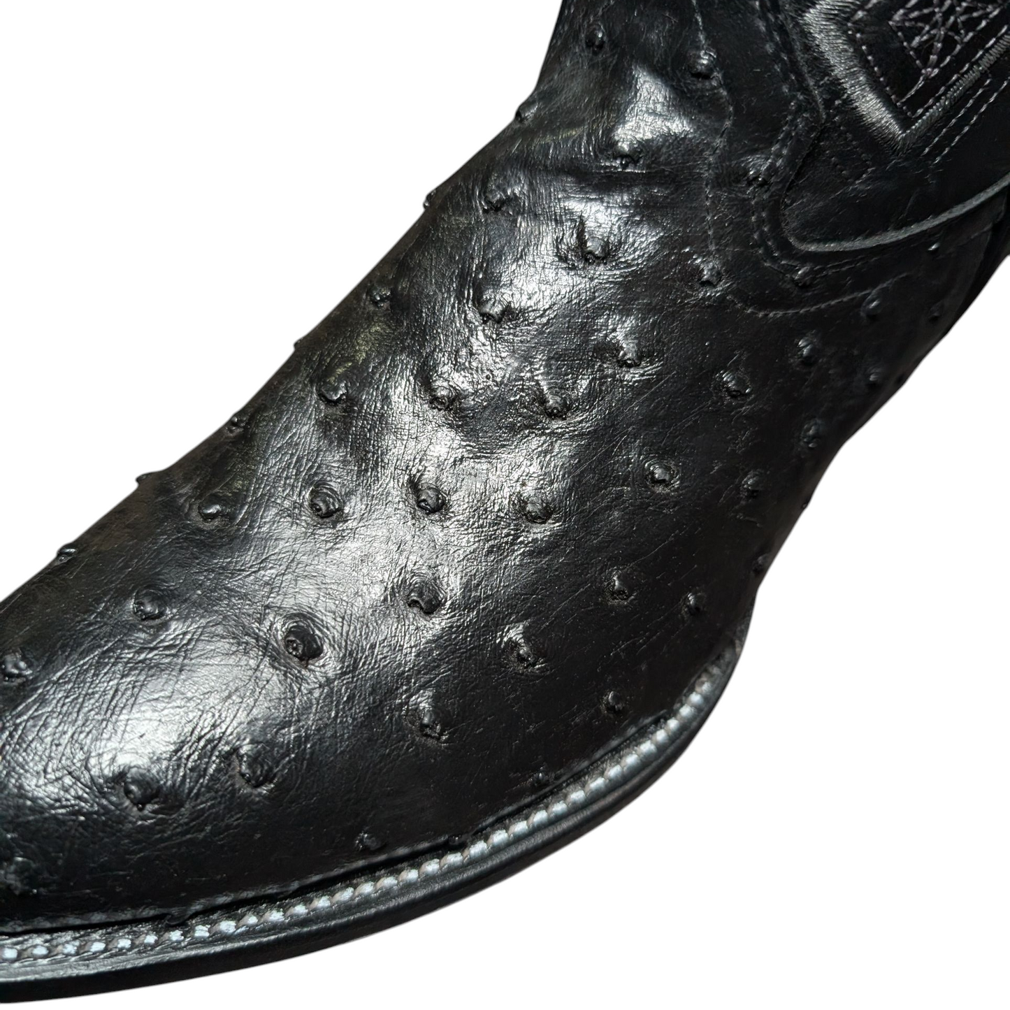 Men's Exotic Leather Cowboy Boots (0090) - 12.5" Black Ostrich Leather w/ Western Stitching & Round Toe
