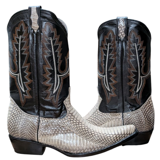 Men's Exotic Leather Cowboy Boots (0092) - 13.5" Python Snake Skin w/ Western Stitching & Pointed Toe