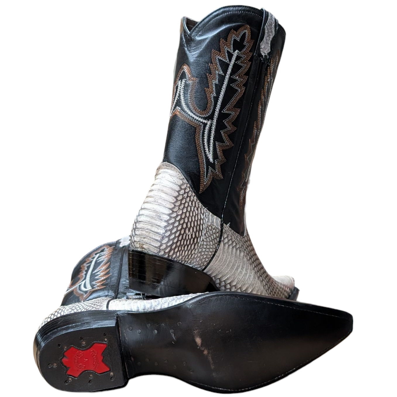 Men's Exotic Leather Cowboy Boots (0092) - 13.5" Python Snake Skin w/ Western Stitching & Pointed Toe