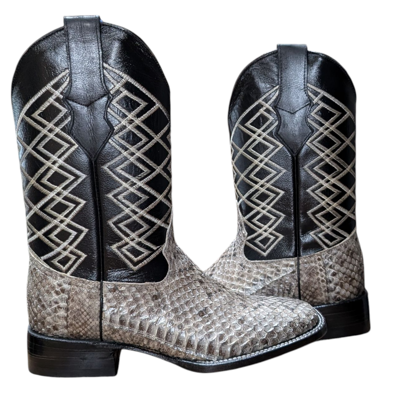 Men's Exotic Leather Cowboy Boots (0093) - 13.5" Snake Skin w/ Western Stitching & Square Toe