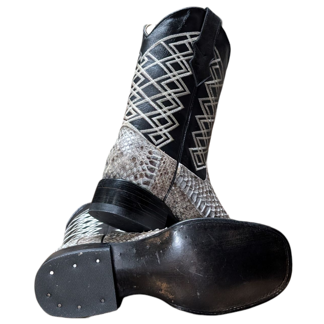 Men's Exotic Leather Cowboy Boots (0093) - 13.5" Snake Skin w/ Western Stitching & Square Toe