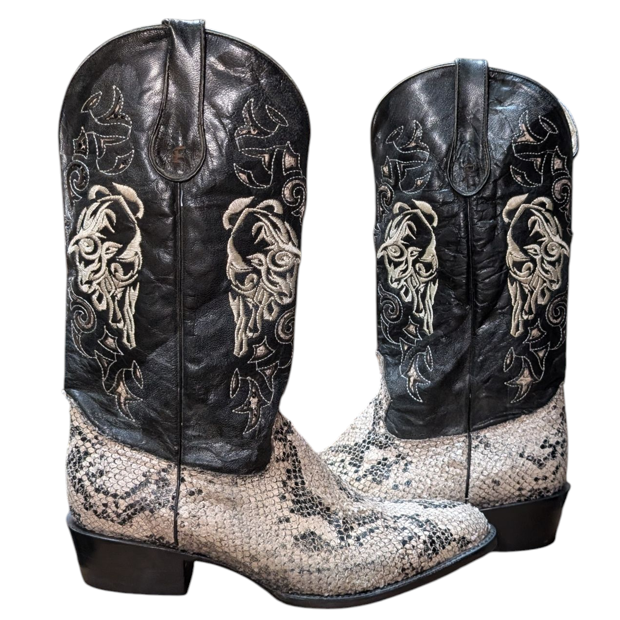 Men's Exotic Leather Cowboy Boots (0094) - 15.5" Python Snake Skin w/ Western Stitching & Round Toe