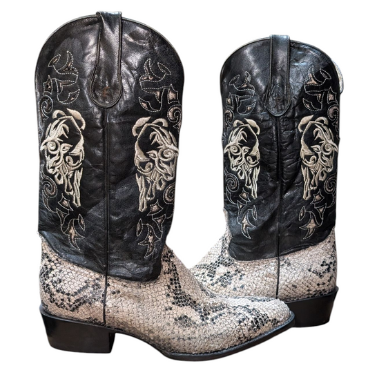 Men's Exotic Leather Cowboy Boots (0094) - 15.5" Python Snake Skin w/ Western Stitching & Round Toe