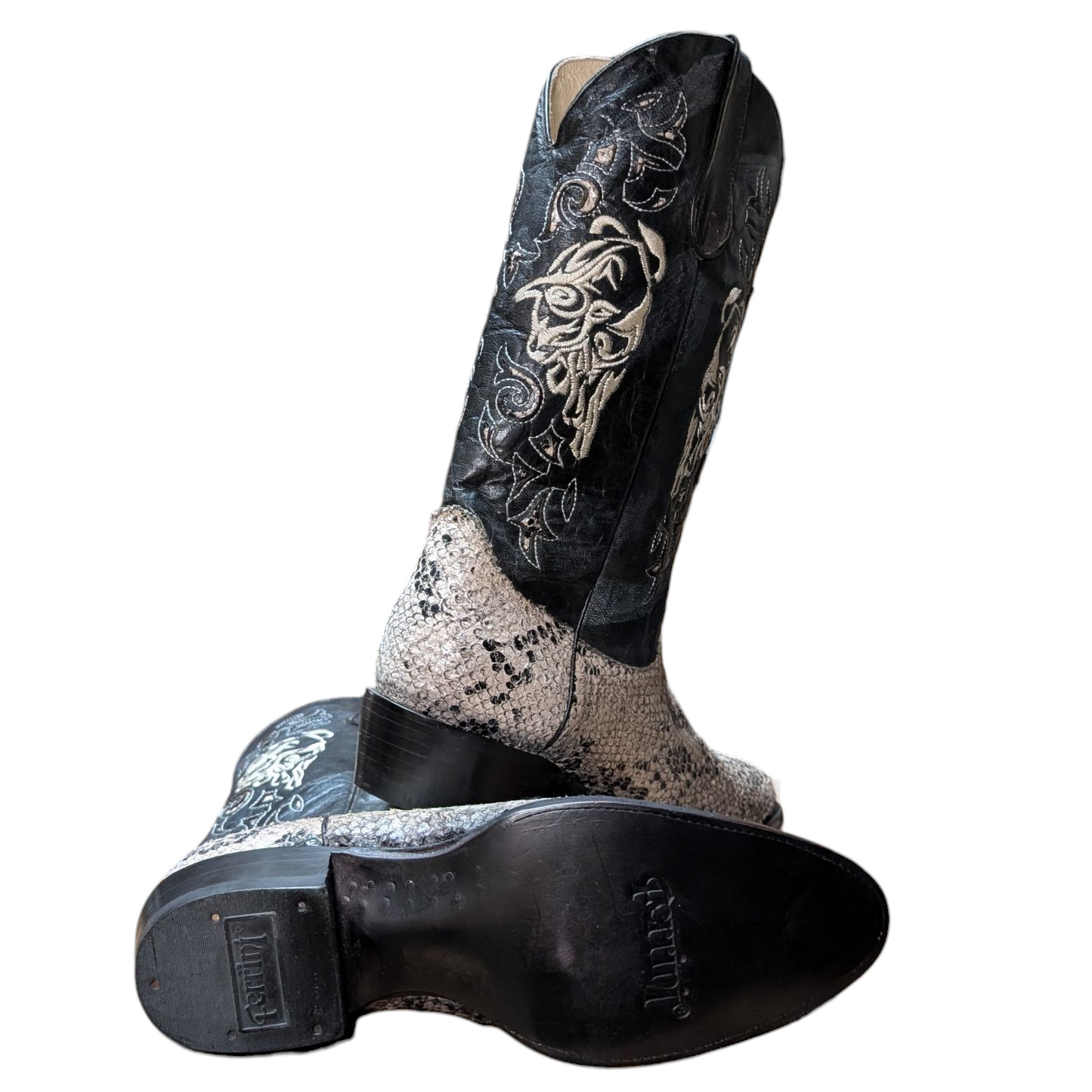 Men's Exotic Leather Cowboy Boots (0094) - 15.5" Python Snake Skin w/ Western Stitching & Round Toe