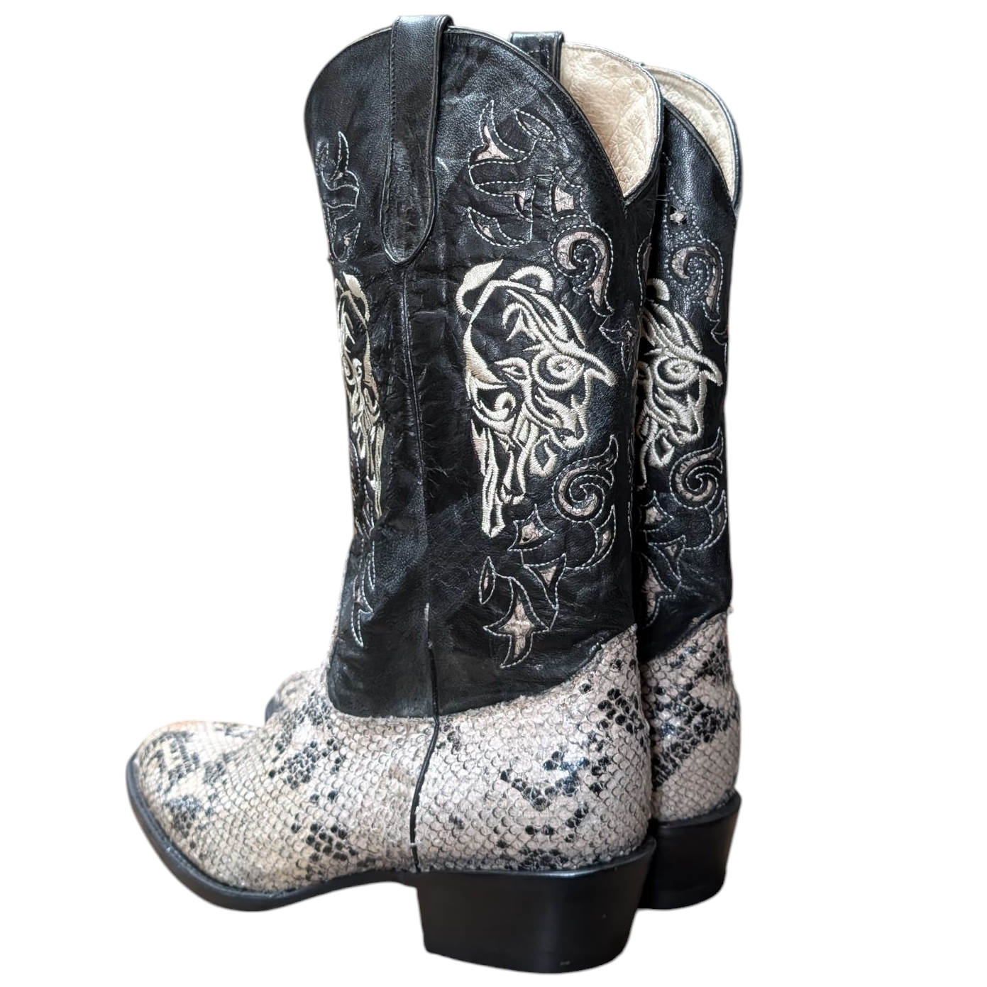 Men's Exotic Leather Cowboy Boots (0094) - 15.5" Python Snake Skin w/ Western Stitching & Round Toe