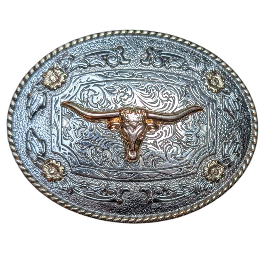 Western Buckle (0053) - Silver and Gold Longhorn - Can Holder