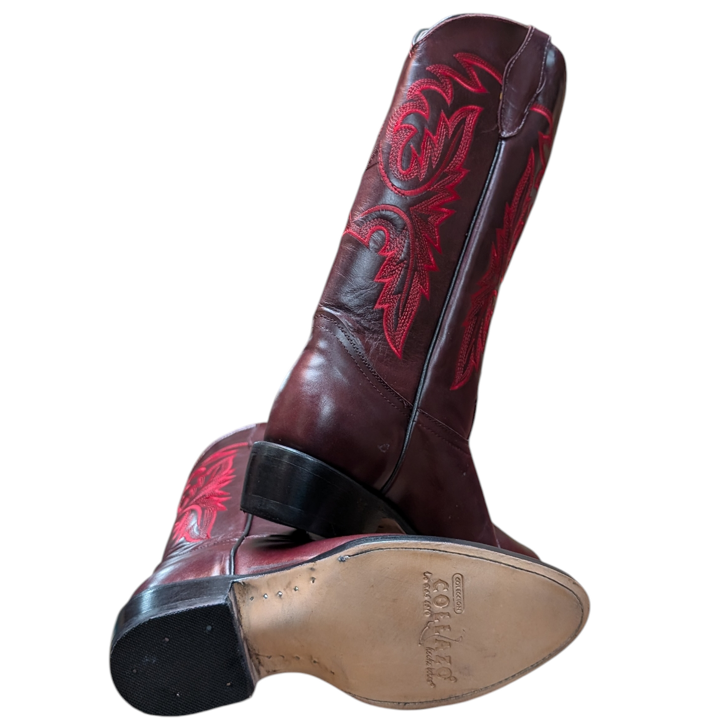 Women's Cowboy Boots (0099) - 15.25" Burgundy Leather w/ Round Toe (Vibrant Stitching)