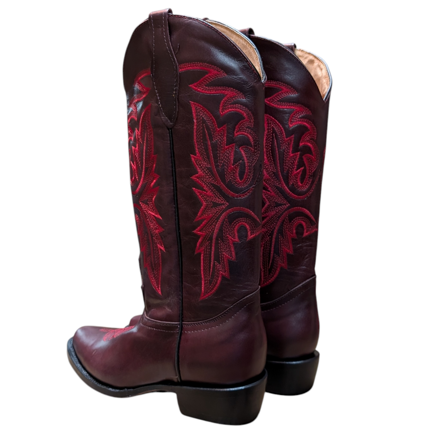Women's Cowboy Boots (0099) - 15.25" Burgundy Leather w/ Round Toe (Vibrant Stitching)