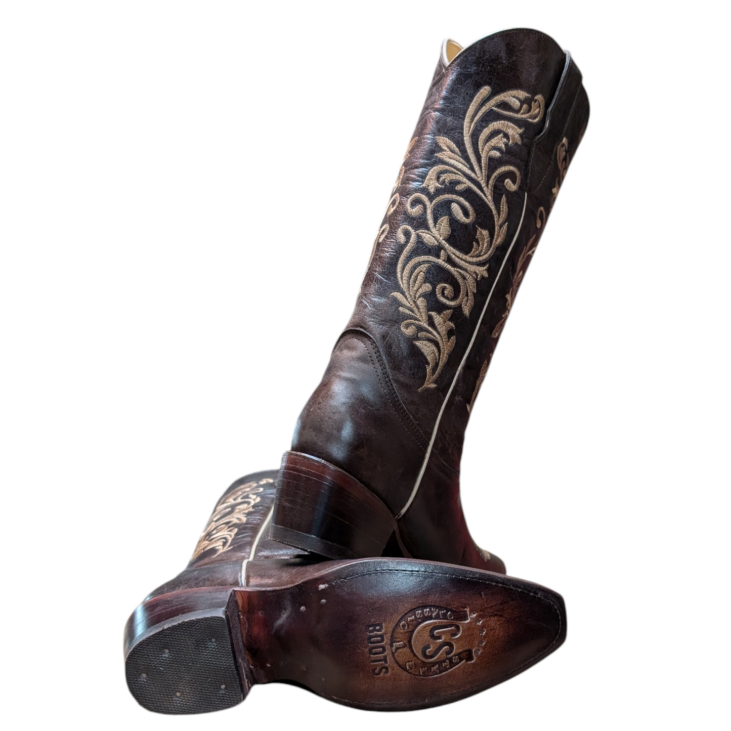 Women's Cowboy Boots (0100) - 15.5" Dark Rustic Brown Leather w/ Snip Toe (style1)