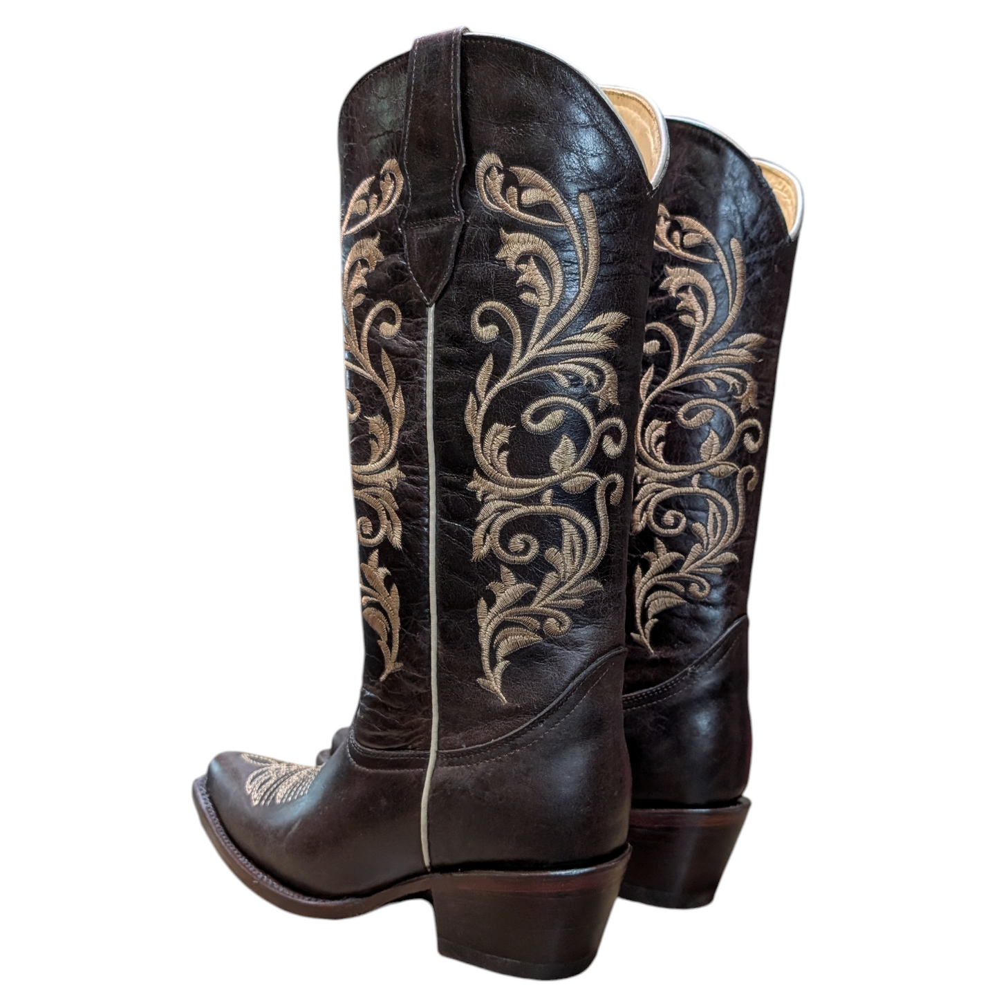 Women's Cowboy Boots (0100) - 15.5" Dark Rustic Brown Leather w/ Snip Toe (style1)