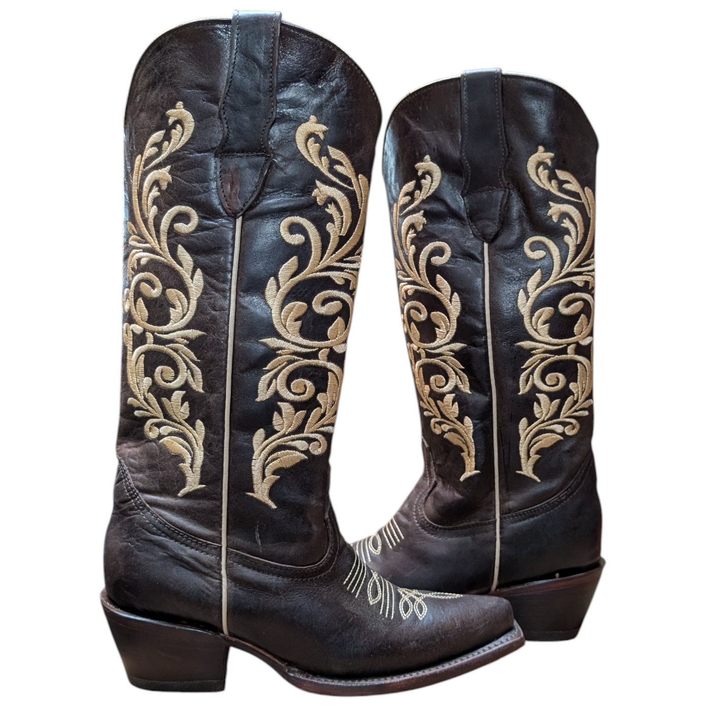 Women's Cowboy Boots (0100) - 15.5" Dark Rustic Brown Leather w/ Snip Toe (style2)