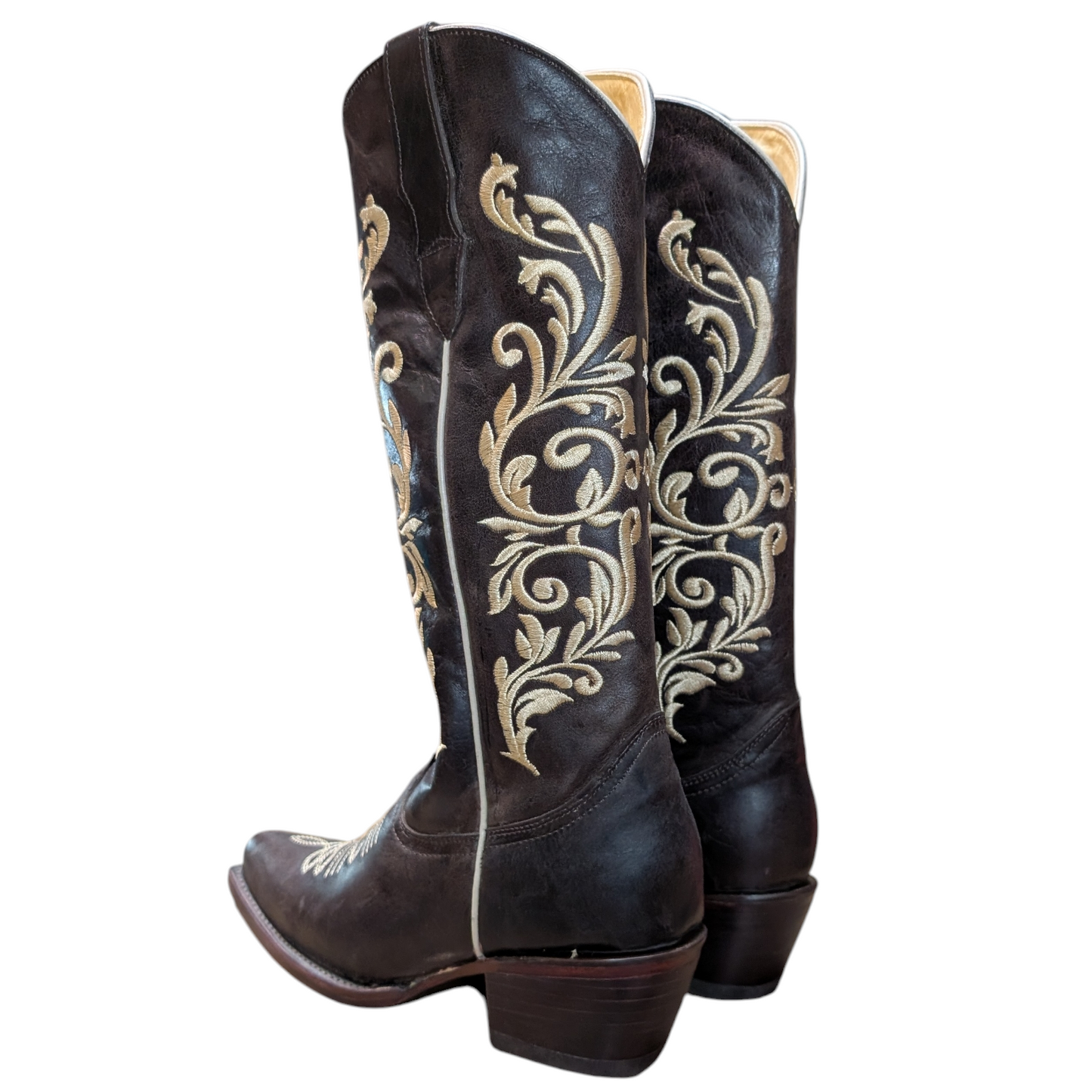 Women's Cowboy Boots (0100) - 15.5" Dark Rustic Brown Leather w/ Snip Toe (style2)