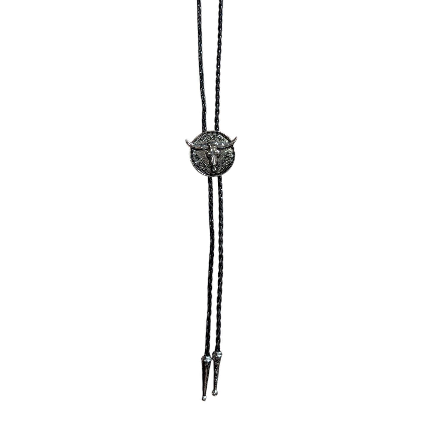 Western Bolo Tie (0044) - Silver Circle w/ Longhorn