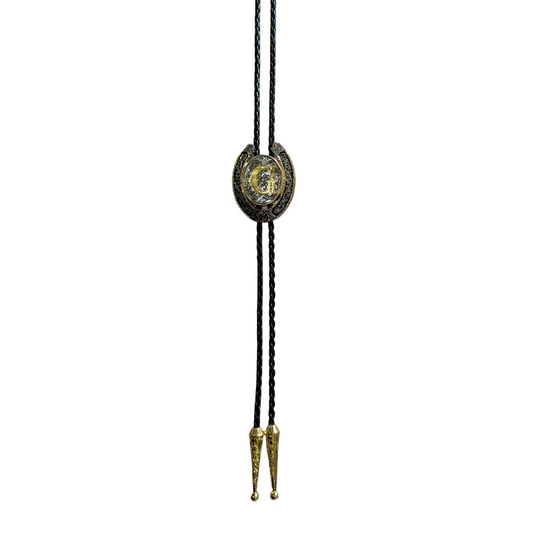 Western Bolo Tie (0046) - Silver & Gold Letter (G)