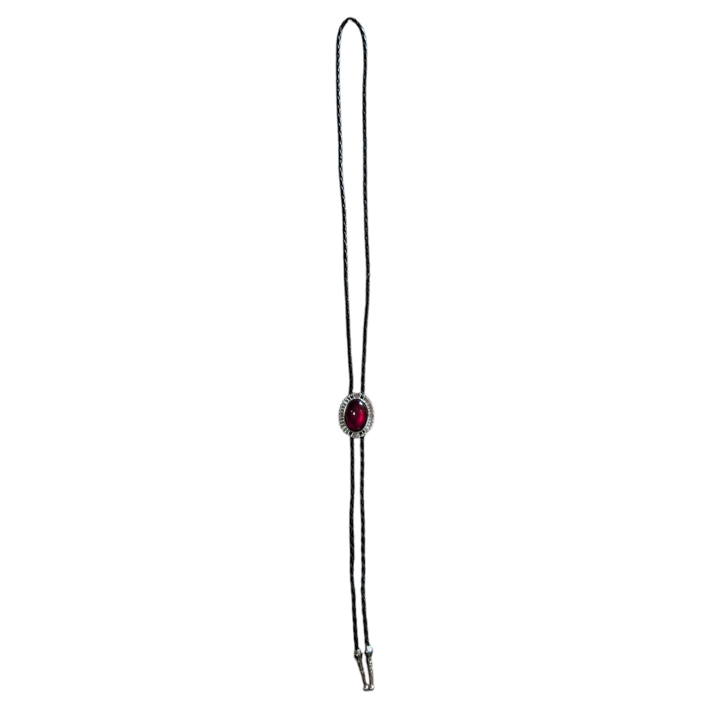 Western Bolo Tie (0047) - Silver w/ Red Stone