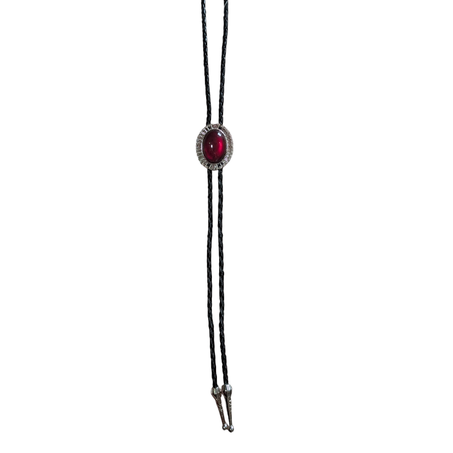 Western Bolo Tie (0047) - Silver w/ Red Stone