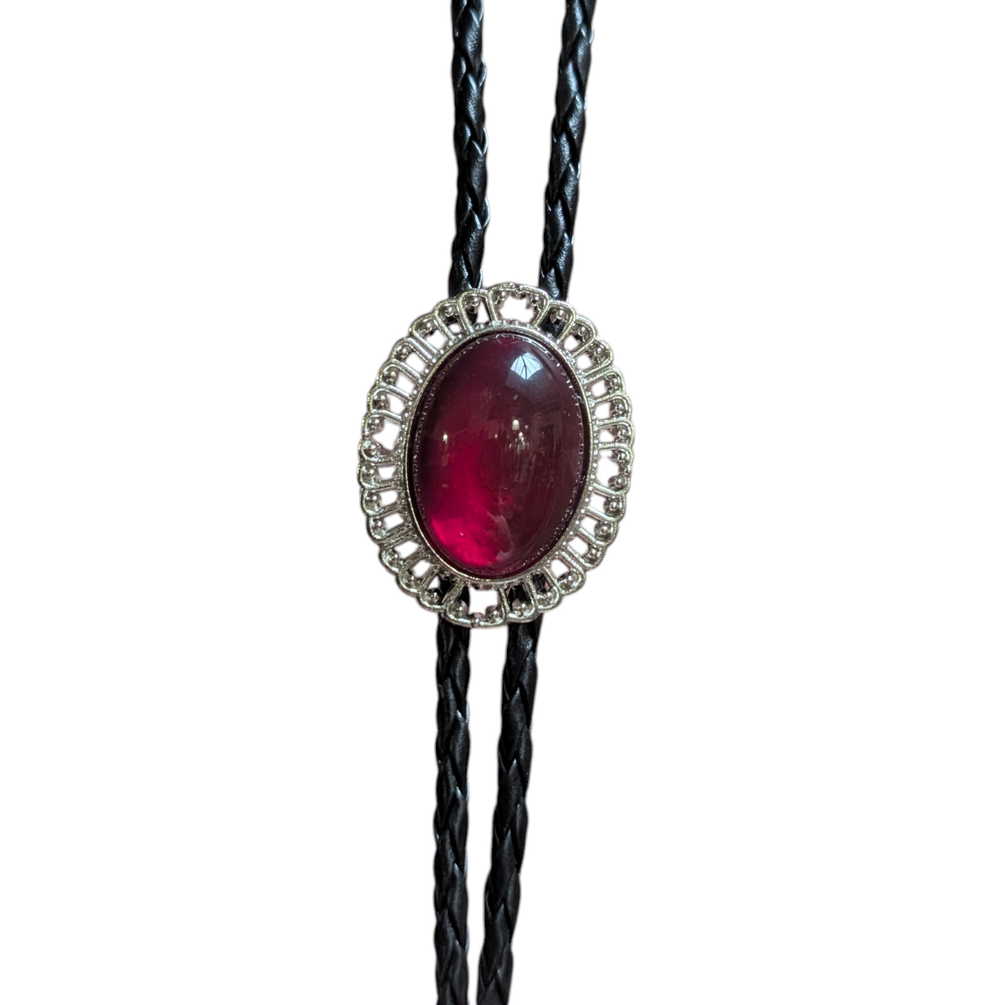 Western Bolo Tie (0047) - Silver w/ Red Stone