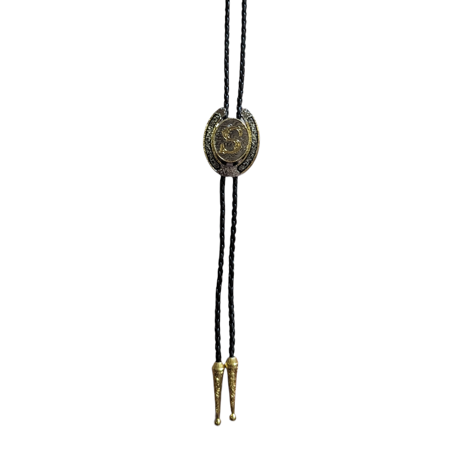 Western Bolo Tie (0048) - Silver & Gold Letter (S)