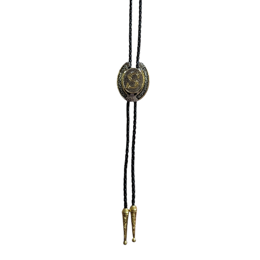 Western Bolo Tie (0048) - Silver & Gold Letter (S)