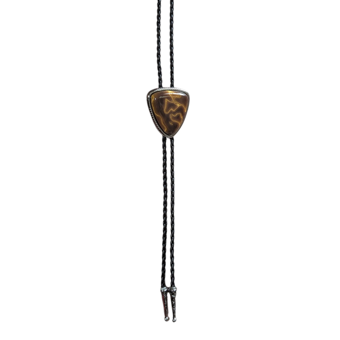 Western Bolo Tie (0053) - Silver Triangle w/ Golden Brown Stone