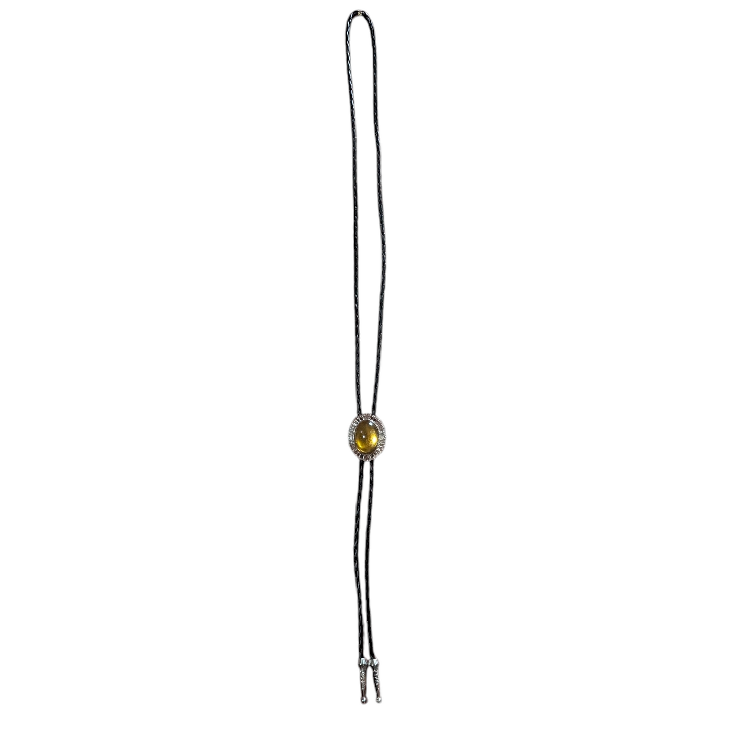 Western Bolo Tie (0054) - Silver w/ Golden Yellow Stone
