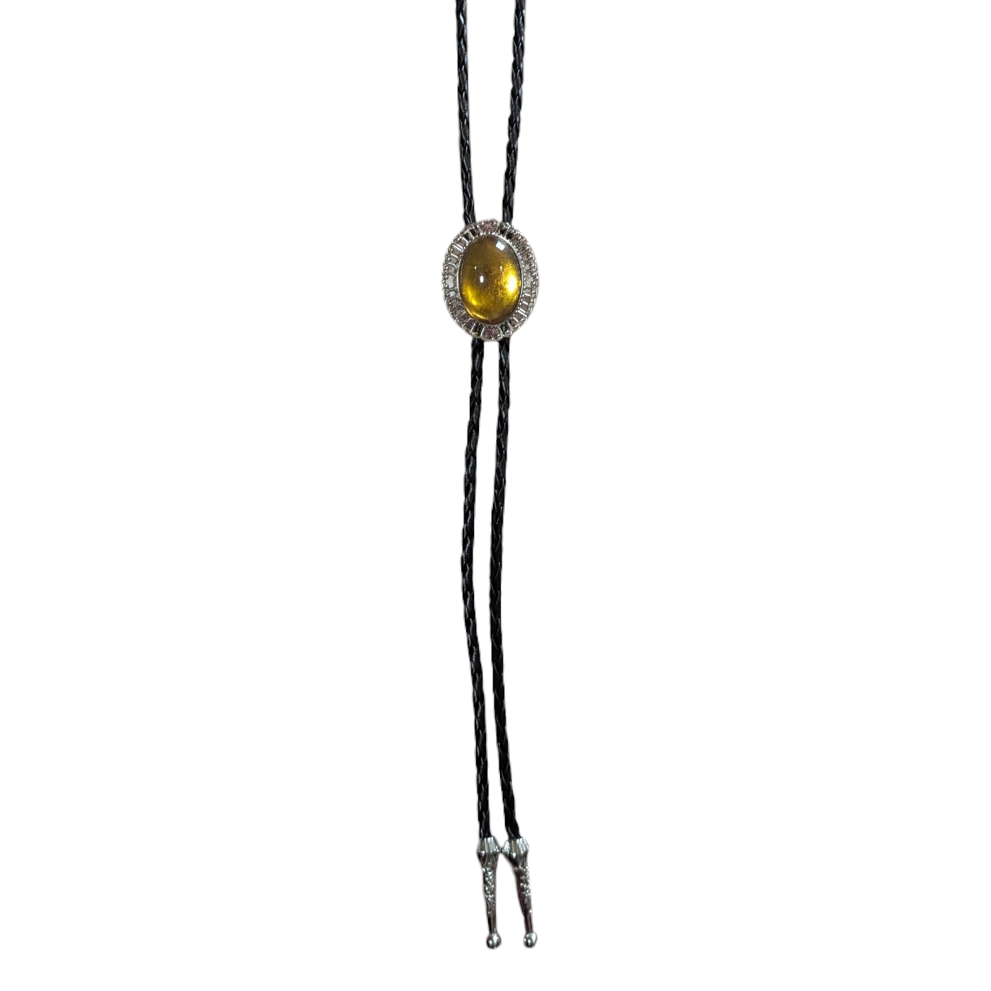 Western Bolo Tie (0054) - Silver w/ Golden Yellow Stone